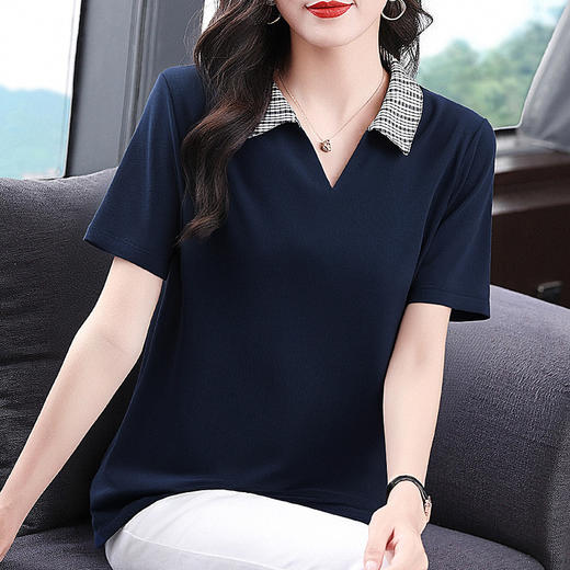 芳妮诗大码女装休闲polo领女士短袖t恤2026新款夏季有领撞色上衣 商品图2