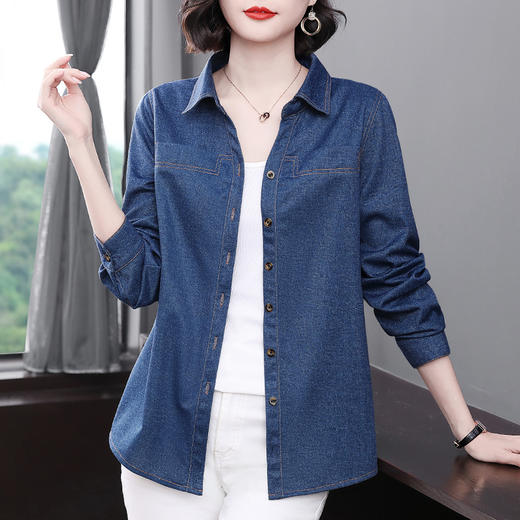 大码牛仔衬衫女2026年春秋新款女装中年妈妈外套女士衬衣长袖上衣 商品图3