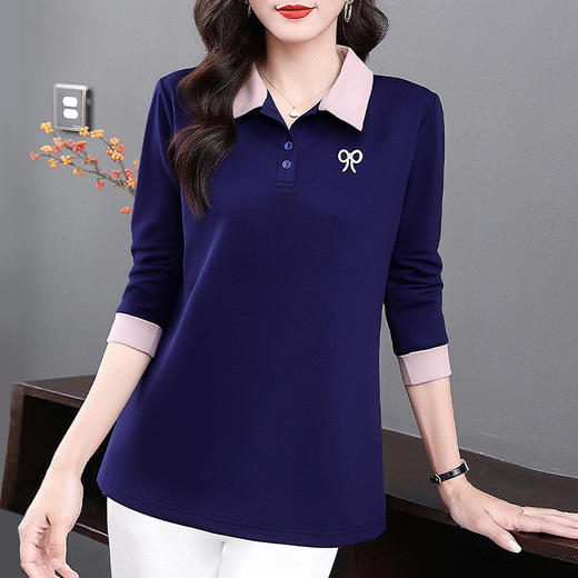 polo领长袖t恤女春秋2026新款春秋单穿翻领上衣爆款中长款打底衫 商品图0