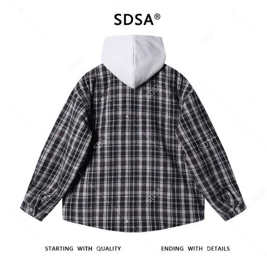 47176SDSA男士秋冬新款痞帅男装韩版拼接格纹纽扣连帽夹克外套百搭时尚 商品图5