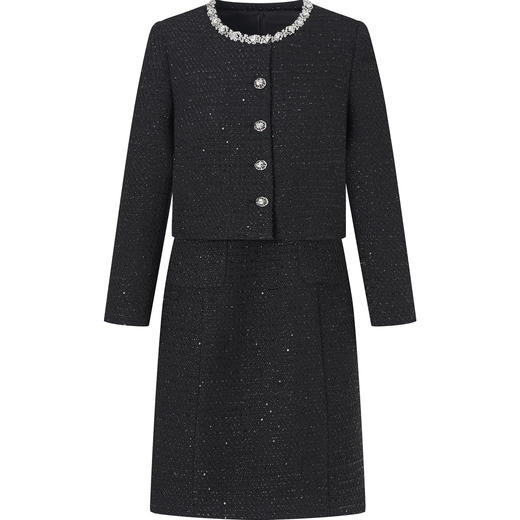 「高货wl」全新升级【铂金会员505/天猫679/差价174】(99658)洛诗琳2025秋冬重工钉钻领亮片小香风外套背心裙两件套 商品图2