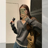 西遇假两件长袖毛衣女冬季新款V领拼接撞色宽松打底毛衫SS051765 商品缩略图3