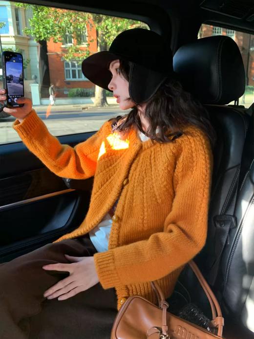 浮生八记/25C198/1OO羊毛南瓜色麻花开衫毛衣 商品图0