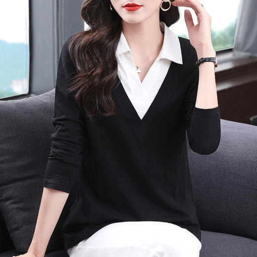 翻领女t恤长袖秋季新款上衣2026年春秋款大码中年妈妈纯棉打底衫 商品图2