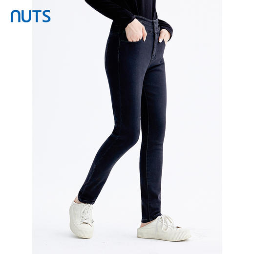 NUTS那时商场同款冬黑色高腰修身铅笔裤水洗牛仔长裤女5491103A1 商品图2