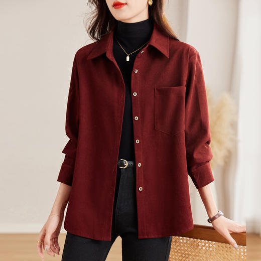 大码红色灯芯绒衬衫女秋冬季2026新款上衣加绒外套女士衬衣高级感 商品图4