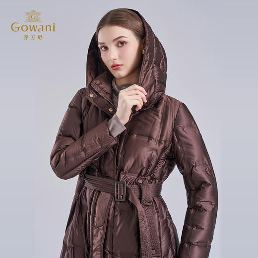 乔万尼高蓬保暖连帽设计系带长款白鸭绒羽绒服EM4T608 商品图2