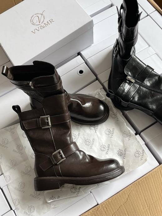 【✨🇰🇷𝐕𝐕&𝐌𝐑真皮皮带扣侧拉链骑士靴】 🖤英伦风皮靴，百搭不挑人 🌟 爆款预警！这双复古机车靴也太太太好看了 🔥炸裂好看 商品图1