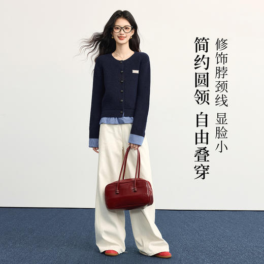 【年货节】熙世界高知穿搭miu系格纹拼接假两件针织衫毛衣女2025年秋冬新款 商品图2