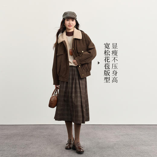 【11/5新品】熙世界灯芯绒毛领短外套女加绒加厚复古美拉德风夹克上衣2025冬季 商品图2