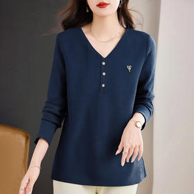 女士新款长袖内搭打底衫女正肩上衣秋冬薄款气质百搭减龄V领T恤