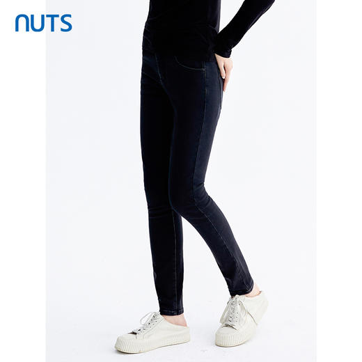 NUTS那时商场同款冬黑色高腰修身铅笔裤水洗牛仔长裤女5491103A1 商品图1