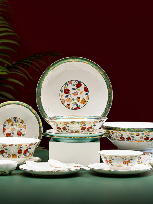 富玉  景德镇玲珑瓷套组套装繁花似景餐具 商品图0