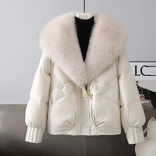 雀说高端大毛领保暖棉服女短款冬季新款时尚可拆毛领加厚外套棉衣AL56200 商品图5