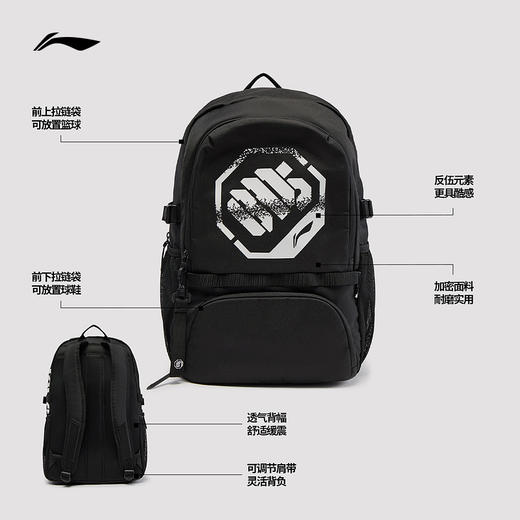 李宁反伍BADFIVE防泼水双肩包ABSV093 商品图4