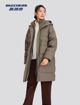 斯凯奇80%鸭绒长款连帽羽绒服-599990-GY