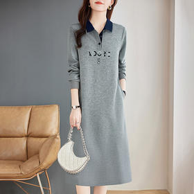翻领卫衣裙女秋装2026年新款大码女装休闲polo领裙子长袖连衣裙女
