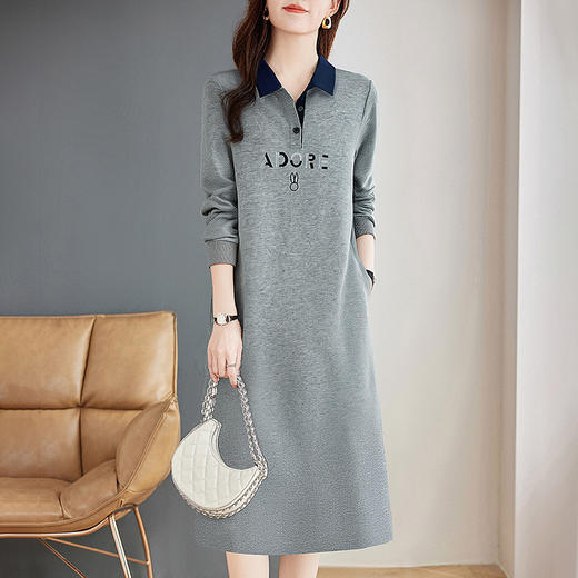 翻领卫衣裙女秋装2026年新款大码女装休闲polo领裙子长袖连衣裙女 商品图0