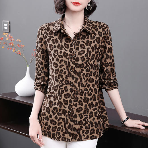 雪纺豹纹衬衫女春秋2026年新款上衣中年妈妈大码女装女士防晒衬衣 商品图3