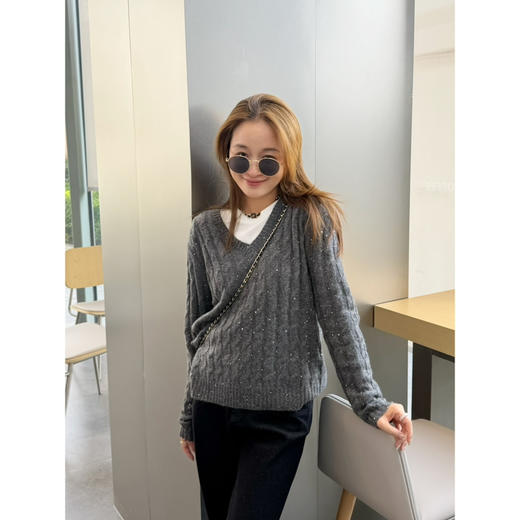 2511103   BC亮片V领毛衣 cariaggi 羊绒纱线 商品图1