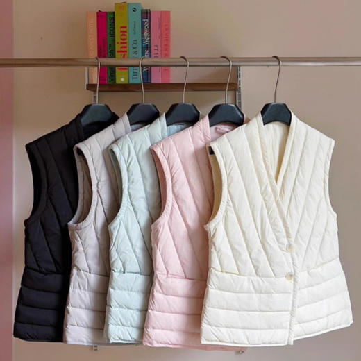丁摩无领内胆女士马甲V领轻薄羽绒服保暖外套大码坎肩背心AL8811 商品图0