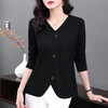 v领长袖t恤女2026早春装新款大码洋气打底衫中年妈妈黑色女士上衣 商品缩略图1