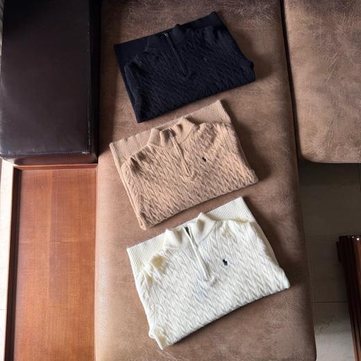 D110426四色半拉链立领小马刺绣绞花编织针织衫毛衣男女同款 商品图1