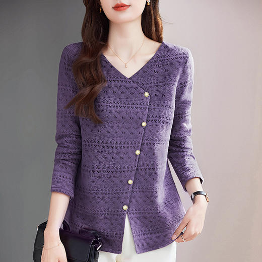 长袖蕾丝衫女大码女装2026新款早秋季减龄洋气打底衫上衣V领小衫 商品图2