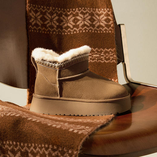 千百度厚底时尚雪地靴女增高加绒保暖短靴棉鞋暖暖靴A25702713 商品图1