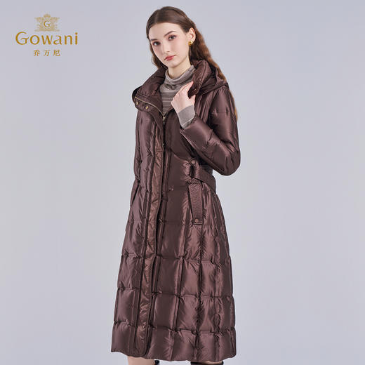 乔万尼高蓬保暖连帽设计系带长款白鸭绒羽绒服EM4T608 商品图1