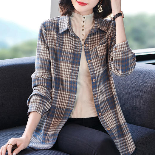 长袖格子衬衫女外套春秋款2026年新款小衫中年妈妈中长款女士上衣 商品图1