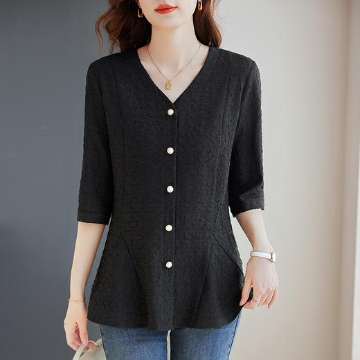 2026秋季新款女装蕾丝打底衫女士衬衫胖mm大码七分袖上衣中袖小衫 商品图0