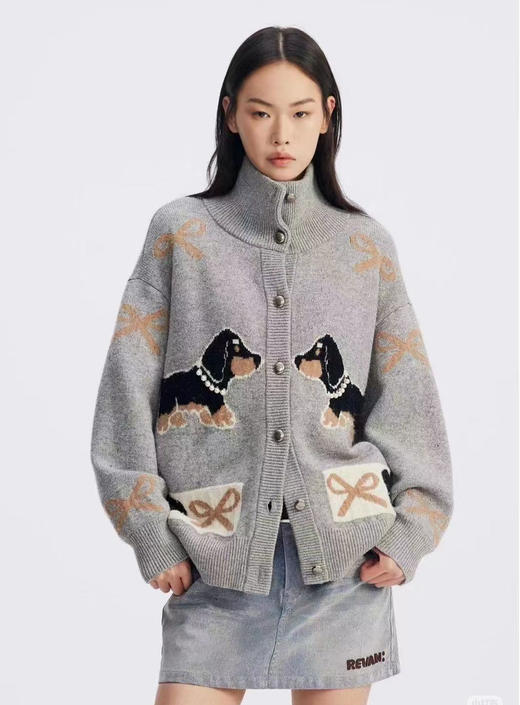 REVAN芮范2设计师款俏皮小狗提花毛衣开衫103110 商品图8