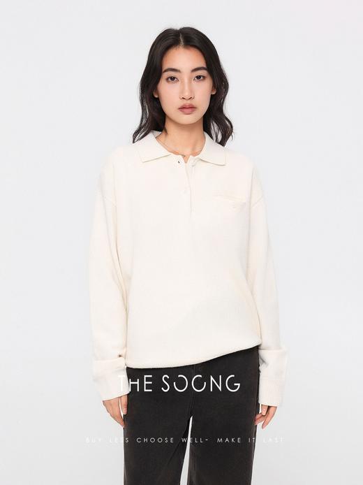 THESOONG"轻柔糯感"细支纯羊毛单边针织卷边翻领毛衣HBMY8043 商品图6