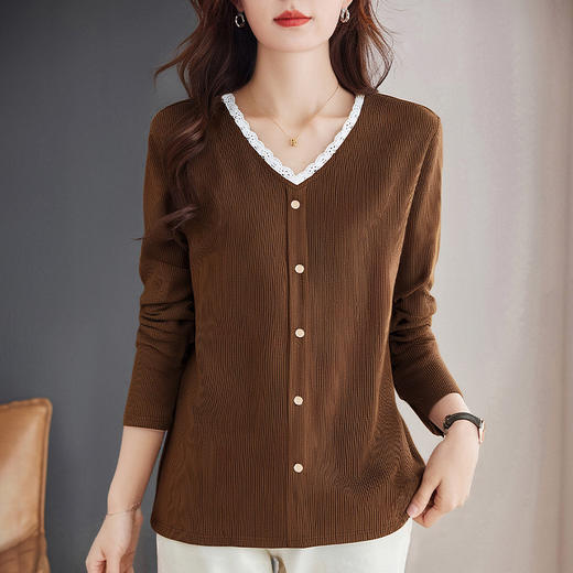 针织打底衫女可外穿遮肚显瘦v领上衣2026新款秋装大码薄款长袖T恤 商品图0