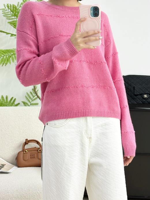 会员福利【山羊绒+羊驼毛】拉夏贝尔/La Chapelle韩系甜美~绵羊毛慵懒条纹宽松圆领针织毛衣 商品图10