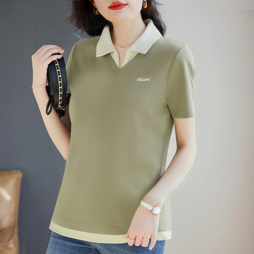 翻领短袖t恤女2026年新款夏季大码女士假两件上衣宽松女装polo衫 商品图2