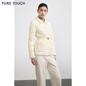 PURE TOUCH女装25秋冬新款鹅绒羽绒服短款翻领系带收腰鹅绒服外套