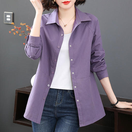 纯棉休闲夹克外套女春秋2026新款大码妈妈中长款风衣女士衬衫上衣 商品图3