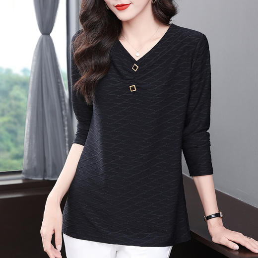 长袖t恤女春秋2026年新款大码女装V领打底衫中年妈妈宽松显瘦上衣 商品图2