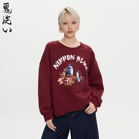 ONIARAI/鬼洗25秋冬泥棒蓝女款企鹅刺绣宽版卫衣女式 N240158