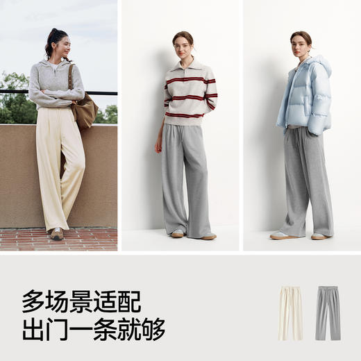 森马休闲裤女冬季宽松打褶仿呢阔腿裤垂感2025新款百搭慵懒糯米裤 商品图3