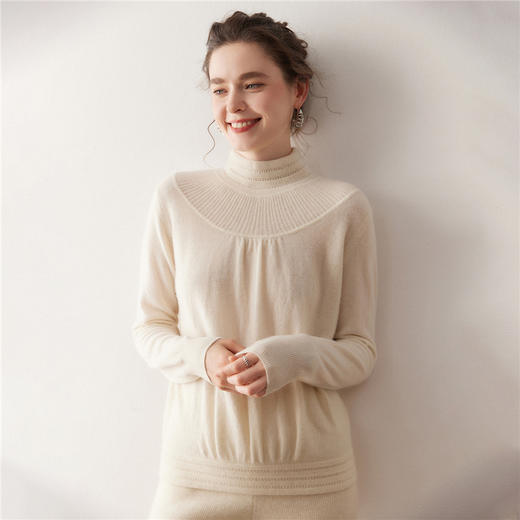 「高货rig」全新升级【铂金会员404/天猫539/差价135】(02301)洛诗琳法式领口提花羊绒衫2025秋冬新款气质半高领毛衫 商品图2