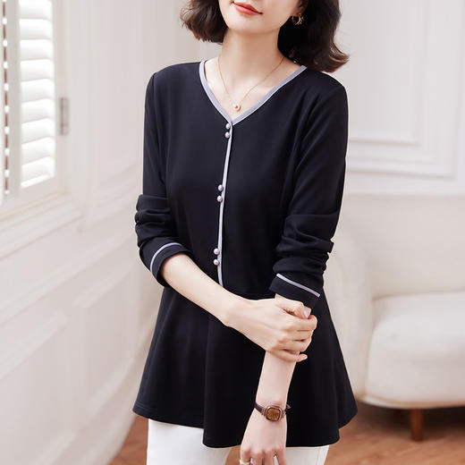 v领长袖上衣女春秋季2026年新款洋气收腰小衫大码t恤中长款打底衫 商品图2