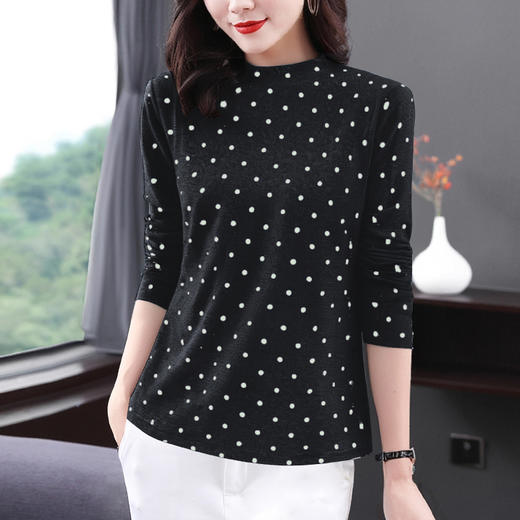 黑色半高领打底衫女秋冬季2026新款大码波点上衣妈妈女士长袖t恤 商品图4