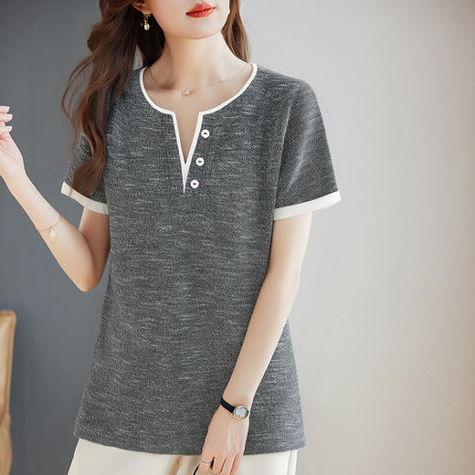 v领短袖女t恤2026新款夏季高端洋气大码女装胖mm宽松女士半袖上衣 商品图4