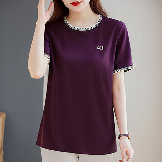 紫色短袖t恤女夏季2026年新款大码女装宽松半袖胖mm减龄女士上衣 商品图2
