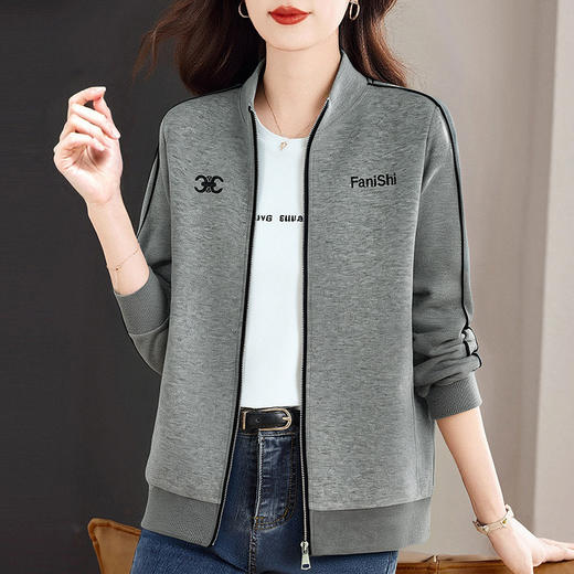 大码灰色拉链外套女2026秋装新款中长款宽松卫衣立领夹克女装上衣 商品图3