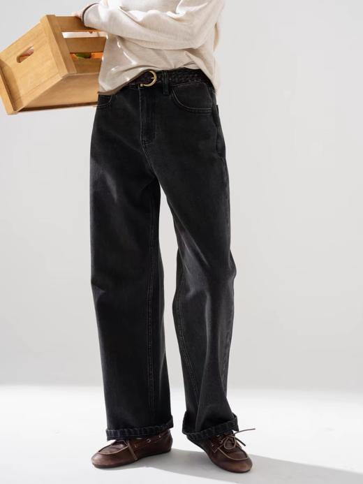 浮生八记/25C135/复古水洗竹节纹中腰直筒牛仔裤 商品图2