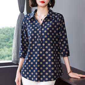 纯棉七分袖t恤上衣女春秋2026年新款大码波点中袖衫妈妈夏装短袖
